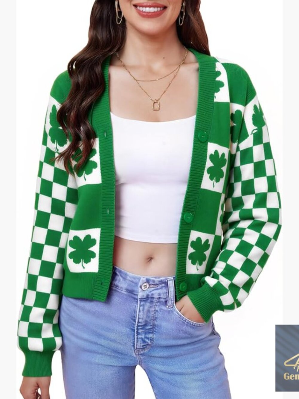 Cropped Cardigan Long Sleeve Button Down Shamrock Sweater Y2K Style